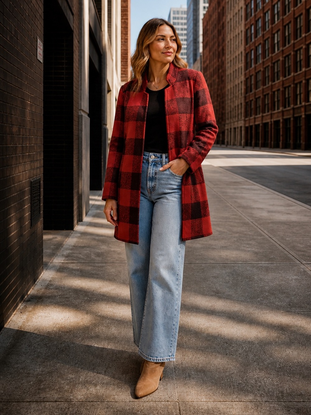 Vera Moda Red & Black Check Jacket • size large • NWOT